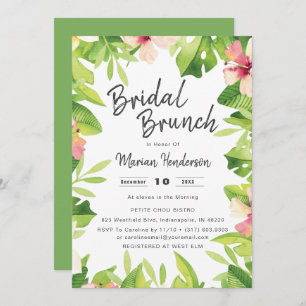 Tropical Theme Watercolor Bridal Shower Brunch Invitation
