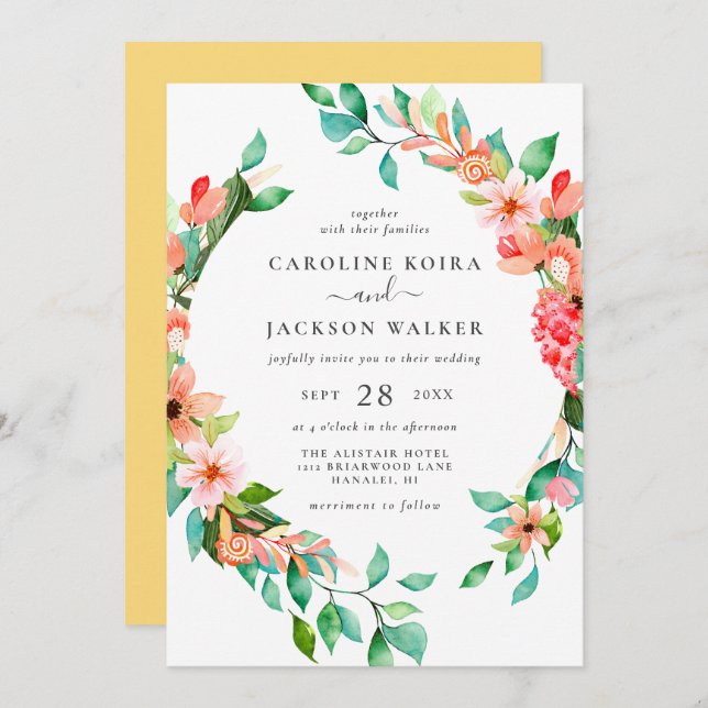 Tropical Theme Wedding Invitation (Front/Back)