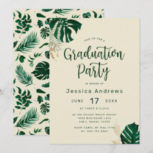 Tropical Themed Green Leaves Graduation Party Invitation