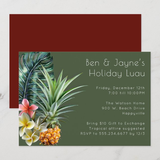 Tropical Themed Home or Office Holiday Party Invit Invitation (Front/Back)