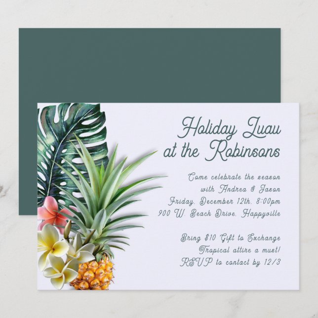 Tropical Themed Home or Office Holiday Party  Invitation (Front/Back)