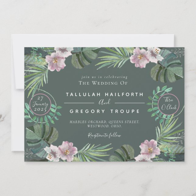 Tropical themed summer wedding invitation (Front)
