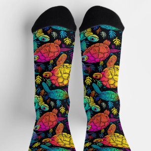 Tropical Tides - Colourful Psychedelic Turtles Socks