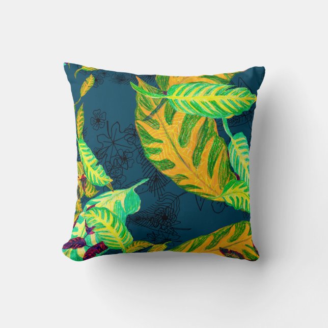 Tropical Tie Dye Blue Gouache. Tropical Pattern. G Cushion (Front)