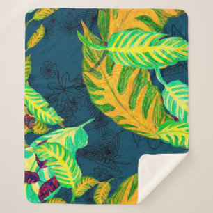 Tropical Tie Dye Blue Gouache. Tropical Pattern. G Sherpa Blanket