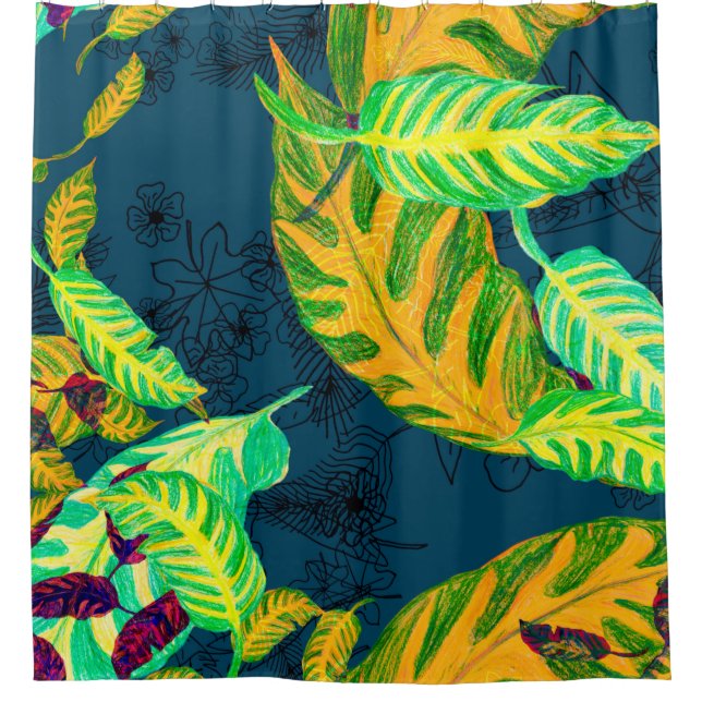 Tropical Tie Dye Blue Gouache. Tropical Pattern. G Shower Curtain (Front)