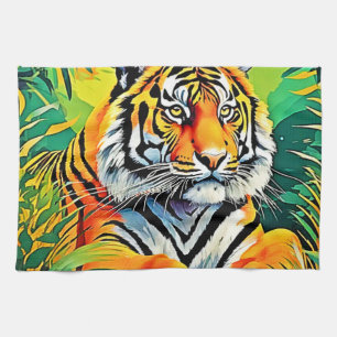 Tropical Tiger Art Tea Towel