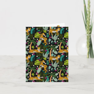 Tropical Tiger Black Botanical Jungle Safari Cats Card