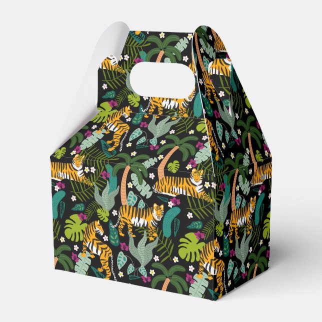 Tropical Tiger Black Botanical Jungle Safari Cats Favour Box (Front Side)