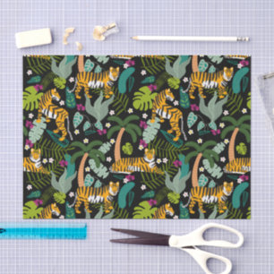 Tropical Tiger Black Botanical Jungle Safari Cats Tissue Paper