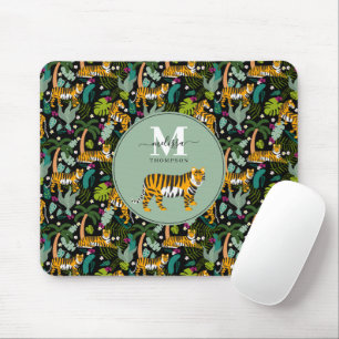 Tropical Tiger Black Botanical Jungle Safari Name Mouse Mat