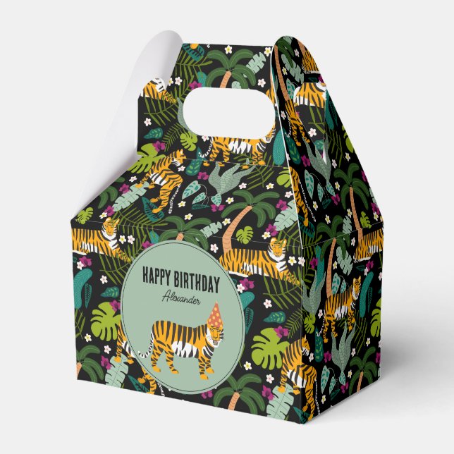Tropical Tiger Botanical Jungle Safari Birthday Favour Box (Front Side)