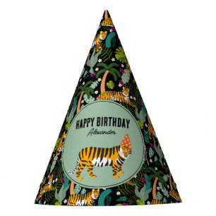 Tropical Tiger Botanical Jungle Safari Birthday Party Hat
