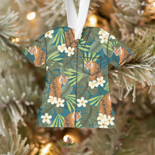Tropical Tiger Hawaiian Palm Jungle Aloha Shirt Ornament (Tree)