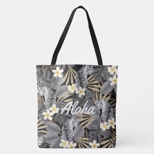 Tropical Tiger Hawaiian Palm Jungle Beach Bag (Front)