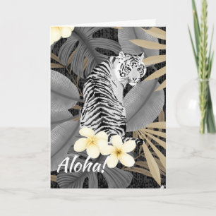 Tropical Tiger Hawaiian Palm Jungle Grey Invitation