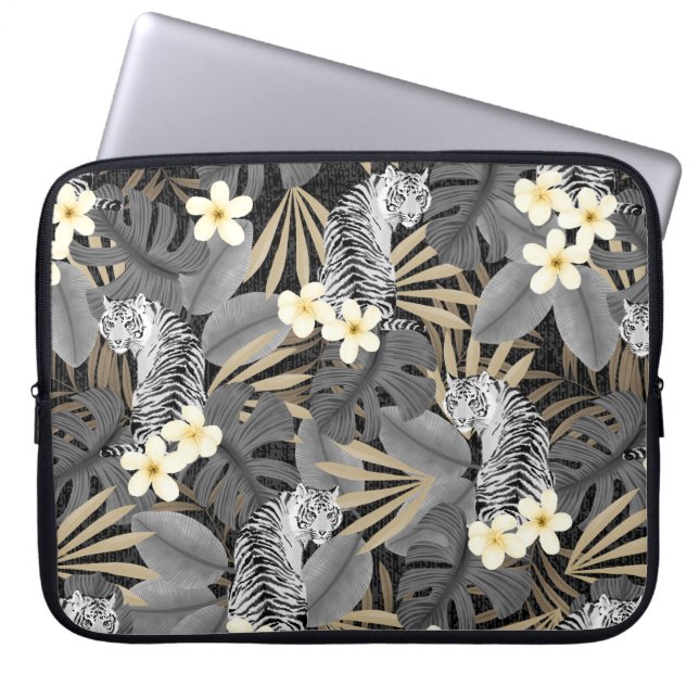 Tropical Tiger Hawaiian Palm Jungle Grey Wetsuit Laptop Sleeve (Front)