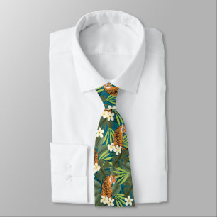 Tropical Tiger Hawaiian Palm Jungle Teal Tie