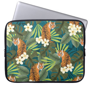 Tropical Tiger Hawaiian Palm Jungle Teal Wetsuit Laptop Sleeve