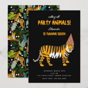 Tropical Tiger Jungle Kids Party Animals Birthday  Invitation