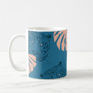 Tropical Tiger Leaves Deep Blue Coffee Mug