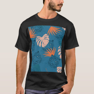 Tropical Tiger Leaves Deep Blue T-Shirt