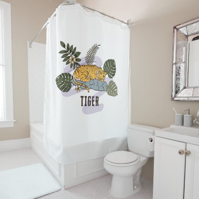 Tropical Tiger Rest Shower Curtain (In Situ)