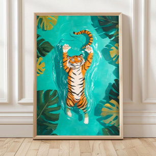 Tropical Tiger Swimming in River Bathroom Print