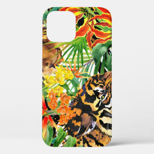 Tropical Tiger Watercolor Jungle Pattern iPhone 12 Case