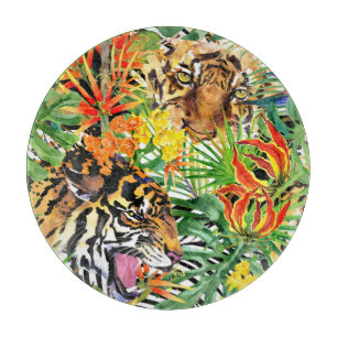 Tropical Tiger Watercolor Jungle Pattern Cutting Board