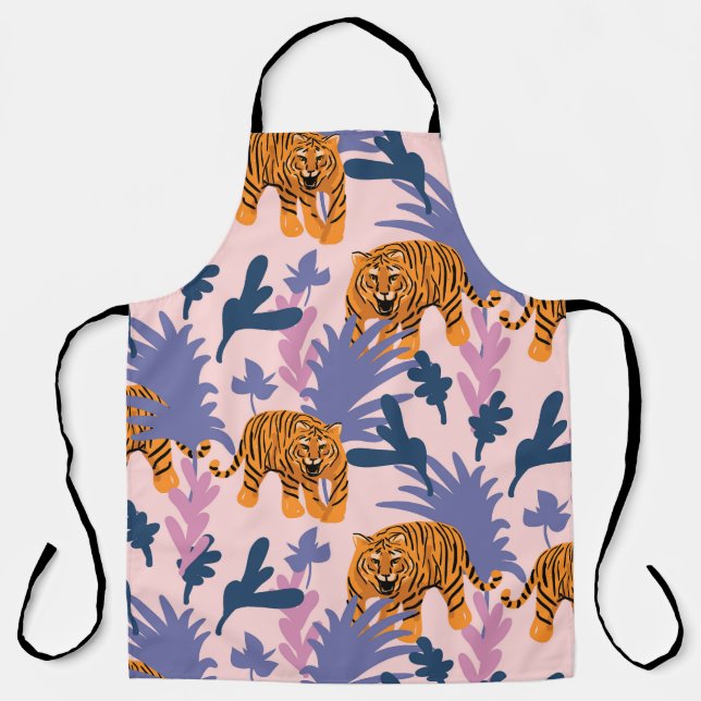 Tropical Tigers Jungle Vintage Pattern Apron (Front)