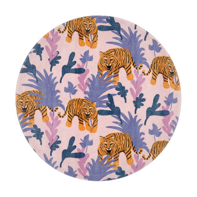 Tropical Tigers Jungle Vintage Pattern Cutting Board (Front)
