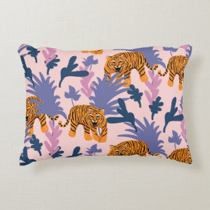 Tropical Tigers Jungle Vintage Pattern Decorative Cushion