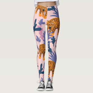 Tropical Tigers Jungle Vintage Pattern Leggings