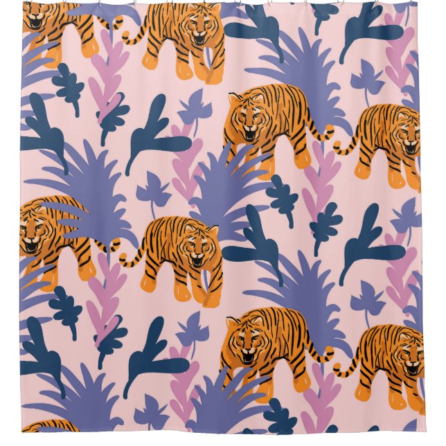 Tropical Tigers Jungle Vintage Pattern Shower Curtain (Front)