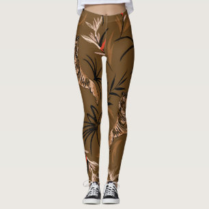 Tropical Tigers Paradise Flower Pattern Leggings