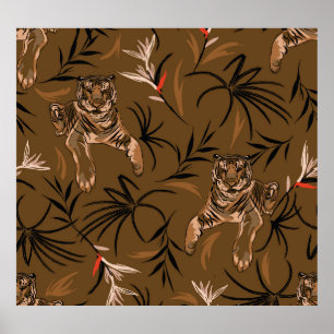 Tropical Tigers Paradise Flower Pattern Poster