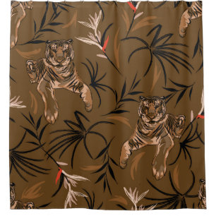 Tropical Tigers Paradise Flower Pattern Shower Curtain