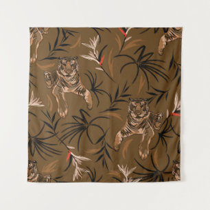 Tropical Tigers Paradise Flower Pattern Tapestry