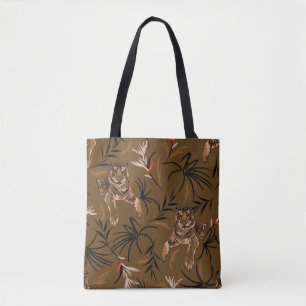 Tropical Tigers Paradise Flower Pattern Tote Bag