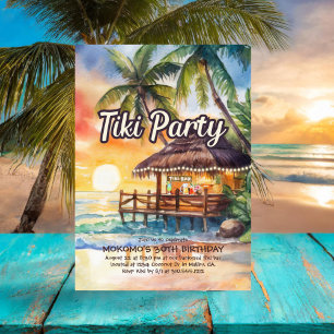 Tropical Tiki Bar Beach Party Birthday Invitation