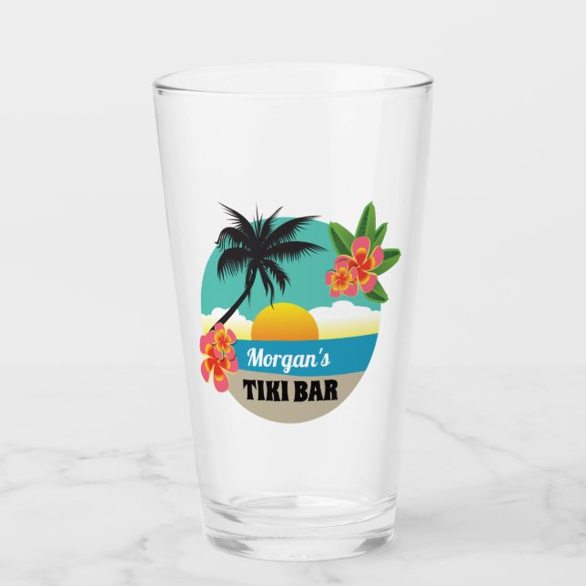 Tropical Tiki Bar with Name Cocktail Glass (Front)