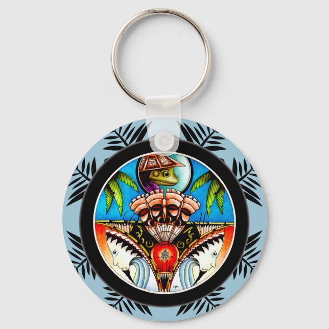 Tropical Tiki Frog Key Ring (Front)