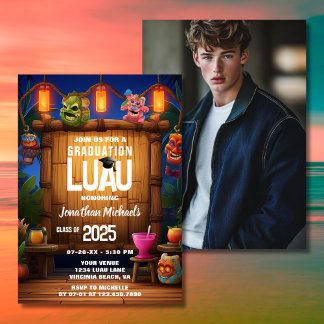 Tropical Tiki Hawaiian Luau Photo Graduation Invitation