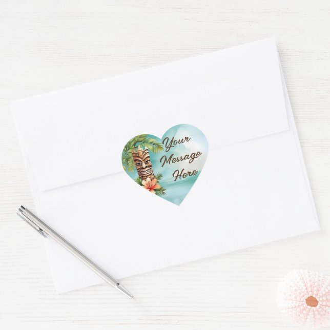 Tropical Tiki Party Heart Sticker (Envelope)