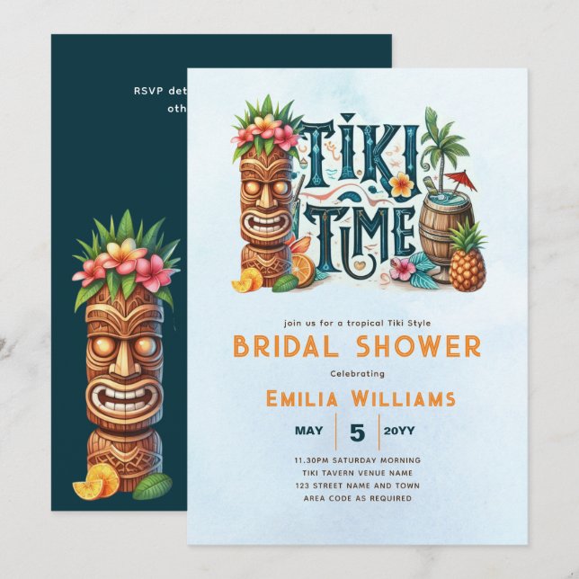Tropical Tiki Party Wedding Luau Bridal Shower  Invitation (Front/Back)