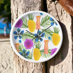 Tropical Tiki Time Cocktails Design White Frame Clock<br><div class="desc">Tropical Tiki Time Cocktails Design White Outside Frame Clock . Unique and Fun. It's Five O Clock Somewhere! Right?  Original design by artist © Cathy Thompson.</div>