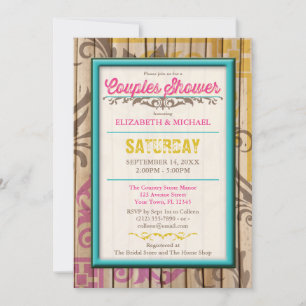 Tropical Tiki Wood Tattoo Couples Shower Invite