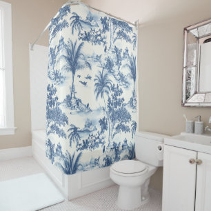 Tropical Toile De Jouy Shower Curtain