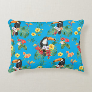 Tropical Toucan and Flowers Decorative Cushion